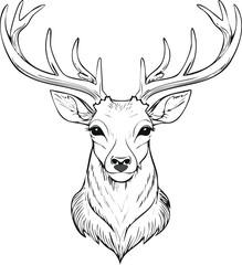 Modern Deer Head Design - Black and White Vector