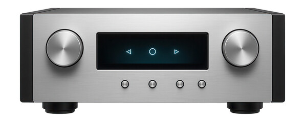 Obraz premium Home theater amplifier with a brushed aluminum finish and backlit display