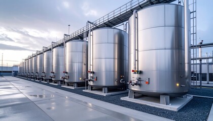 Industrial Storage Tanks in a Modern Facility under Dramatic Sky