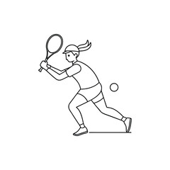 Young woman playing tennis, hitting the ball with a racke,t isolated ona  white background