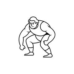 Stylized sumo wrestler in a fighting stance isolated on white background