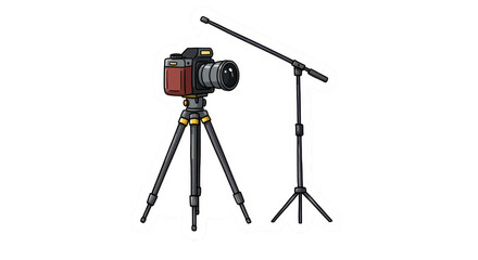 Camera, Tripod, and Microphone Production Gear Illustration