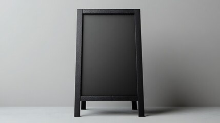Minimalist Black Sandwich Board Sign Against Gray Backdrop, Indoor Advertising Display Stand