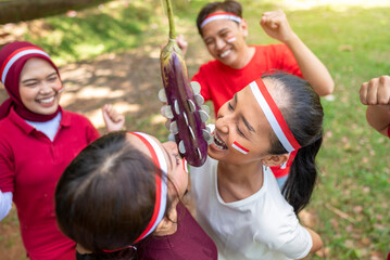 Portrait of an Indonesian southeast asian people celebrate Indonesia Independence Day on the 17th...