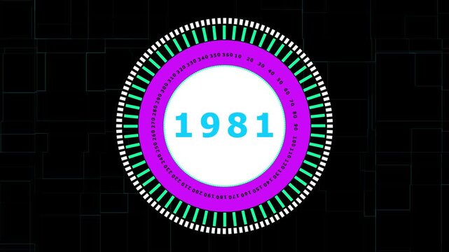 Futuristic Digital Gauge Displaying Year 1981 with Rotating Angle Markers and Abstract Geometric