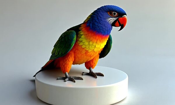 Colorful parrot perched on a white pedestal