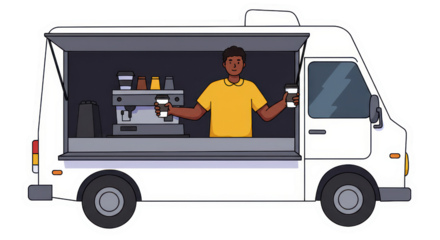 Barista Serving Coffee from Mobile Food Truck Illustration