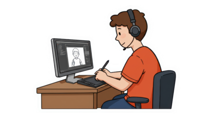 Digital Artist Working on Computer with Tablet