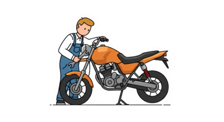 Cartoon Mechanic Fixing Motorcycle Illustration