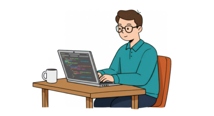Programmer Working on Laptop with Coffee Illustration