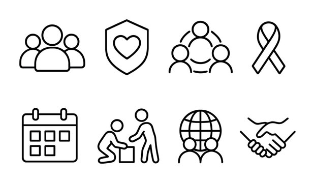 Vector Employee Icons. Outline vector icons of employee resource groups: group icon, affinity badge, meeting
