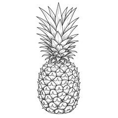 Hand-drawn illustration of a pineapple with spiky leaves, detailed skin and texture