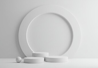 Minimalist white podium display with circular backdrop for product showcase, highlighting simplicity and elegance in a clean, modern setting
