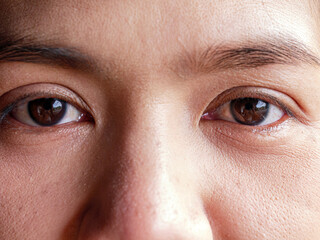Close-up image showcasing the beautiful brown eyes of a asian woman with natural makeup. Ideal for...