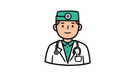 Cartoon Doctor Illustration with Stethoscope and Cap