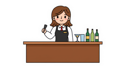 Friendly Cartoon Bartender with Drinks