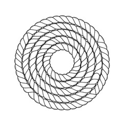 Spiraled rope  a rope that forms a circular shape with its curves on a white background