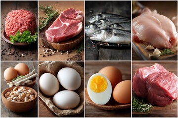 A visual collage of the carnivore diet, showcasing raw meat, poultry, fish, eggs, and beef bones for bone broth, emphasizing zero-carb eating.
