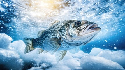 Large fish in icy underwater scene