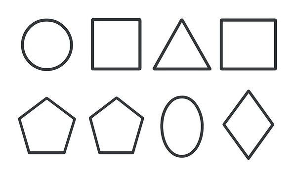 Geometric Shape Icons. Outline icon set of geometric shapes: circle, square, triangle, rectangle, hexagon,
