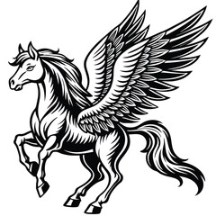 Obraz premium Sketch of a Winged Pegasus Isolated on White Background