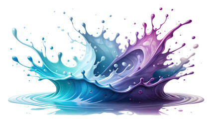 Naklejka premium Dynamic splash of blue and purple liquid with droplets and waves isolated on transparent background