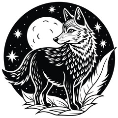 Fototapeta premium Howling Wolf Underneath an Ethereal Full Moon in a Night Forest