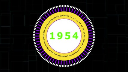 Futuristic Digital Gauge Displaying Year 1954 with Rotating Dial and Abstract Geometric Background
