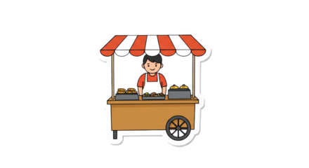 Smiling Street Food Vendor Cart Illustration Sticker