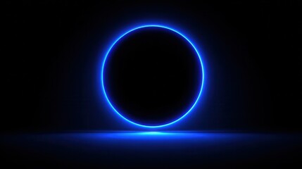 A 4K photo of blue circle light frame on black background.Blue light effects on round placeholder for your text on dark background.a blue glowing circle.for futuristic or.