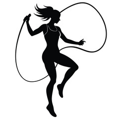Silhouette of a Woman Jumping Rope with Grace and Agility on a White Background