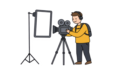 Videographer Filming Setup Cartoon Illustration