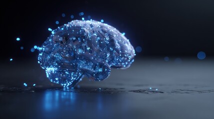 Obraz premium Digital brain, glowing blue, network