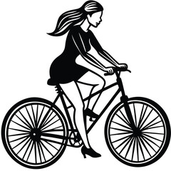 Fototapeta premium Silhouette Vector of a Woman Gracefully Riding a Bicycle