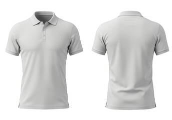 A light gray shortsleeved polo shirt is shown from the front and back, isolated on a transparent background
