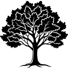 Vintage Oak Tree Outline Vector