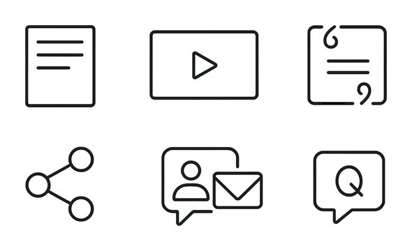 Website Elements Icons. Outline icon set of website content elements: article, video player, image gallery,