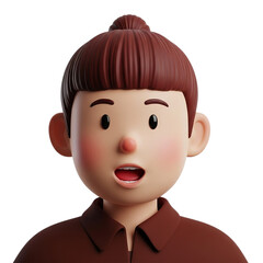 3d icon of cartoon girl with surprised expression isolated on transparent background
