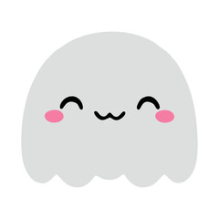 Cute Simple Flat Kawaii Smiling Ghost with Pink Cheeks Illustration