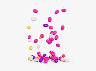 Bright and colorful candy sprinkles scattered and floating in mid-air, 3d illustration