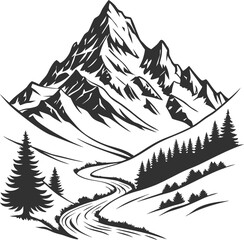 Fototapeta premium Mountain landscape vector with snowy trees and winter holiday illustration design