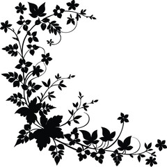 Floral Corner Silhouette with Trailing Ivy