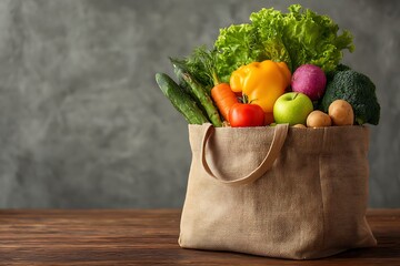 A shopping bag filled with healthy diet foods, emphasizing a nutritious, balanced grocery list for those seeking a healthy lifestyle.