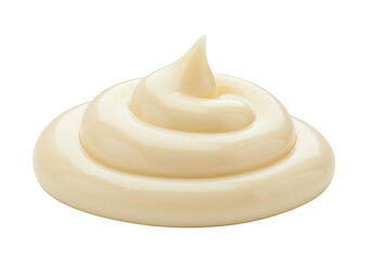 A creamy swirl of mayonnaise sits isolated on a plain transparent background