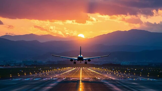 Landing at Sunset: Breathtaking Airplane Arrival on Runway | 4K Cinematic Flight Footage
