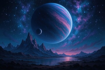 Naklejka na ściany i meble Majestic cosmic landscape with planets.