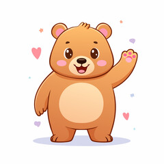 Cute cartoon bear waving hello, cheerful and friendly expression.