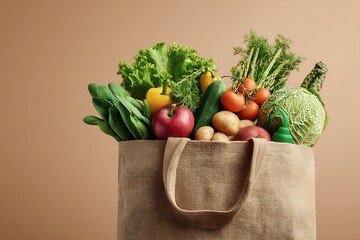 A shopping bag filled with healthy diet foods, emphasizing a nutritious, balanced grocery list for those seeking a healthy lifestyle.