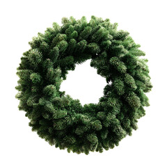 Lush Green Christmas Wreath on White Background
