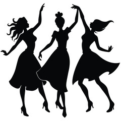Elegant Silhouettes of Women Dancing Gracefully on White Background